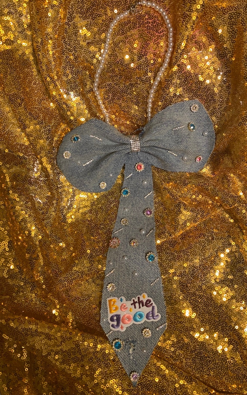 Be the good! Girls custom blinged Pearl necklace bowtie
